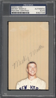 Mickey Mantle Early Career Signed Index Card With Affixed Photo (PSA/DNA)